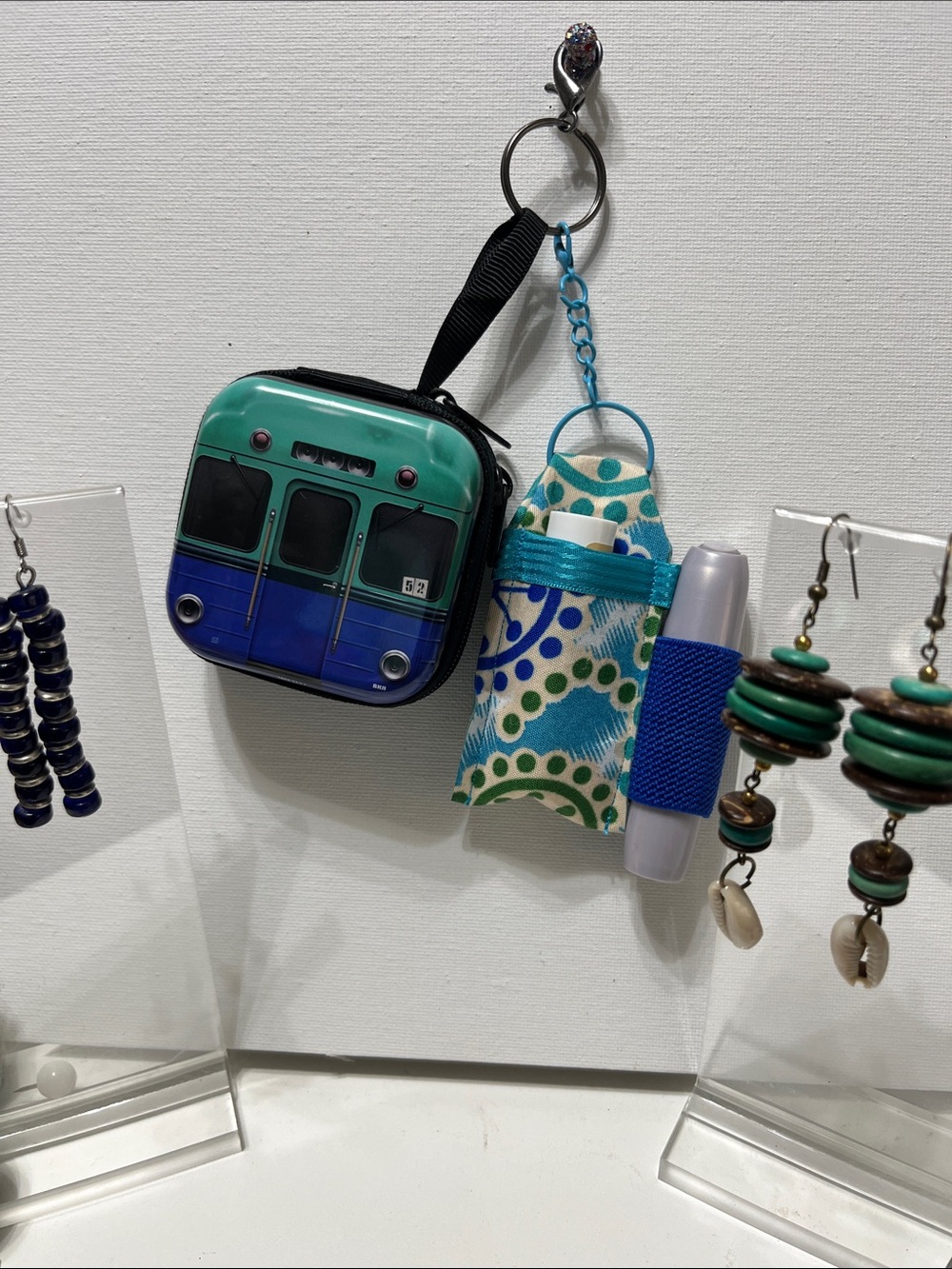Gift Set 5 in 1 Dual Lipstick Balm Holder Train Mini Coin Purse Keychain Earring